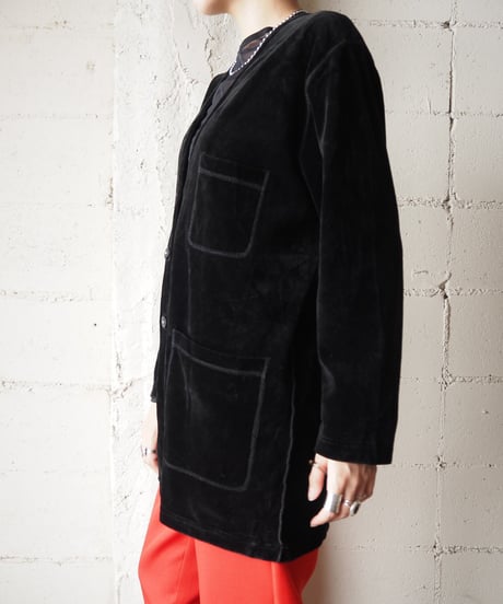 SONIA RYKIEL Collarless Velour  Jacket BK