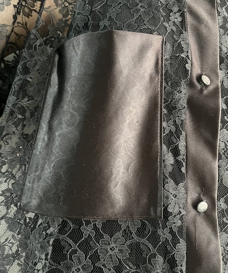 Sheer Flower Lace Shirt BK