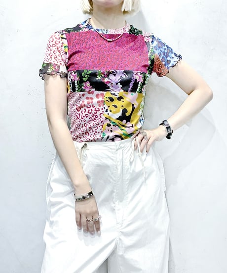 Desigual  S/S Mix Pattern Sheer Tops BLBKPI