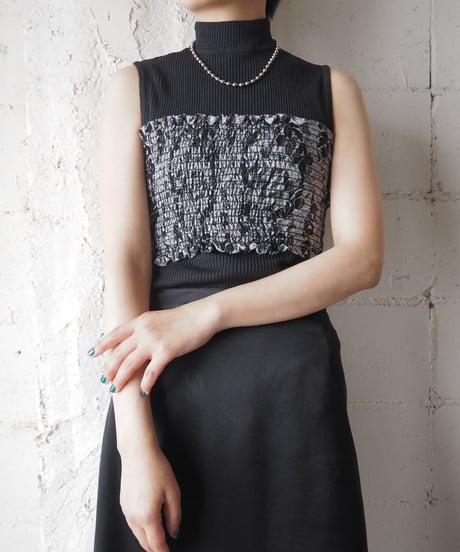 Pattern Shirring Bustier BK GR