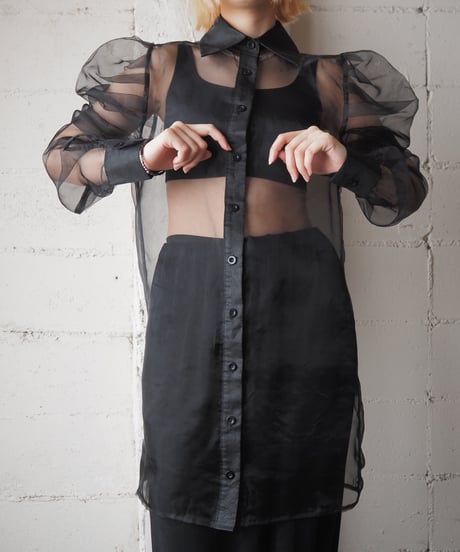 Volume Sleeve Sheer Long Shirt BK