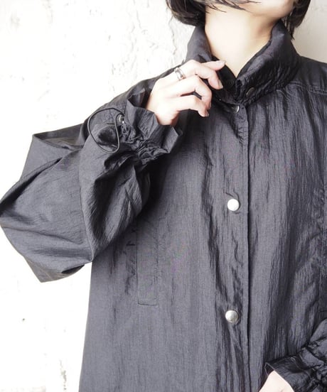 Snap Button Nylon Coat BK