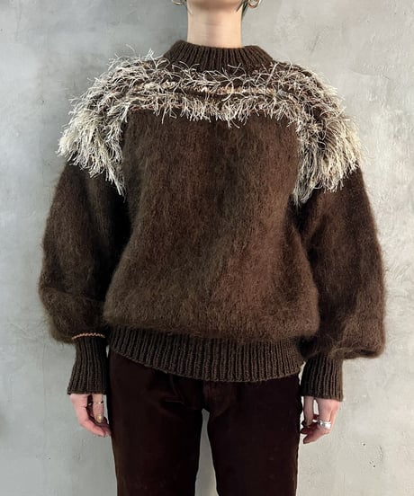 Shaggy Lame Design Mohair Mock Neck Knit BRPI