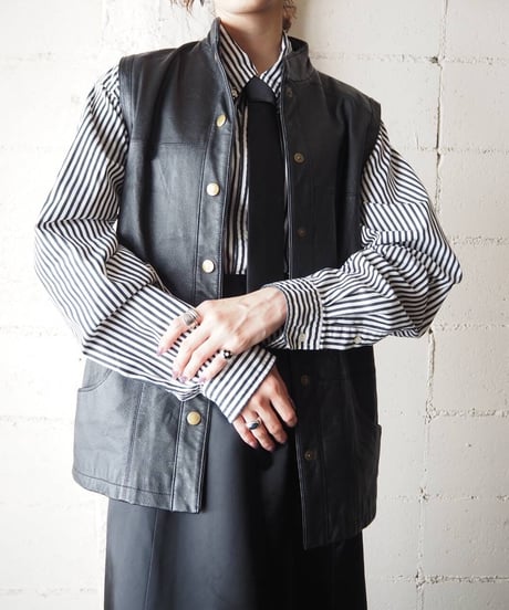 Stand Collar Leather Vest BK