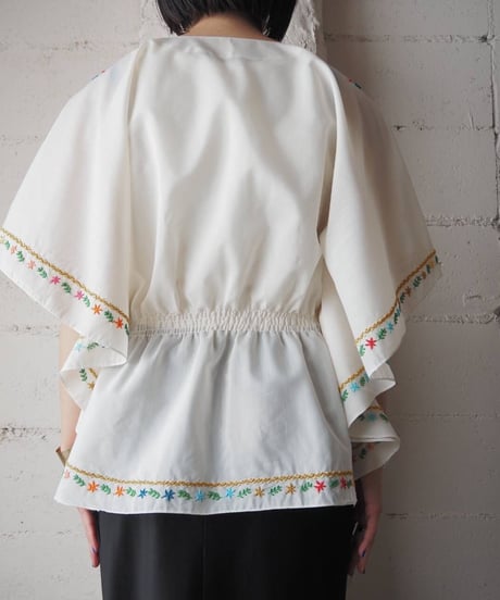 Flower Embroidery Dolman Blouse WH