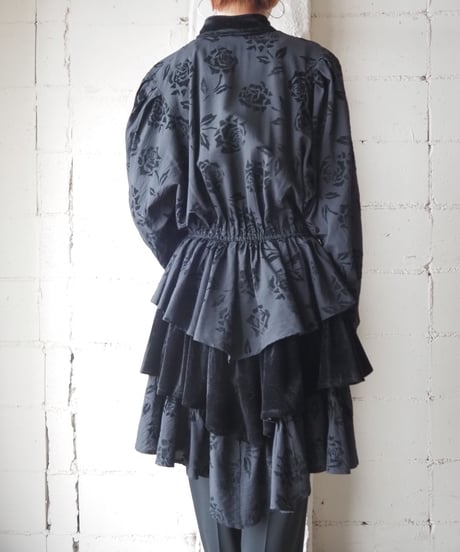 Rose Pattern Velour Tiered Dress BK