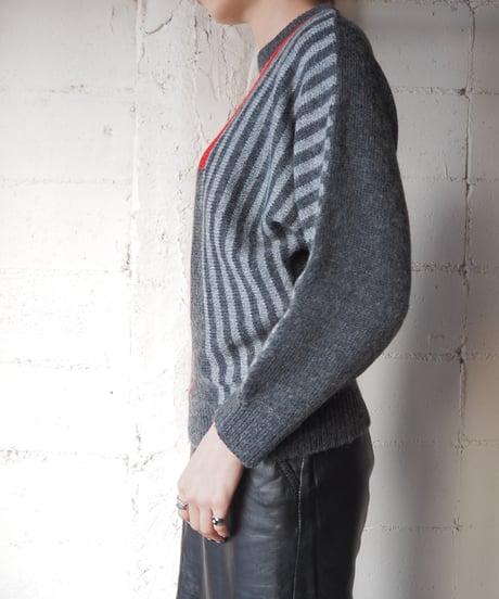 Dolman Sleeve Stripe Design Knit GRRE
