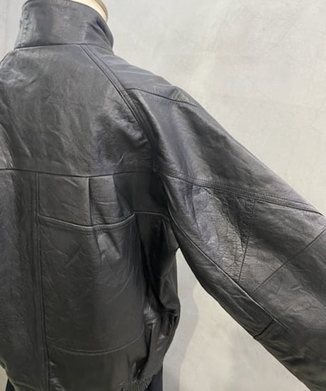 Stand Collar Raglan Sleeve Leather Jacket BK