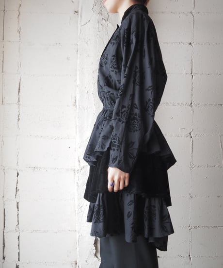 Rose Pattern Velour Tiered Dress BK