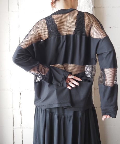 Mesh Switching Long Sleeve Tops BK