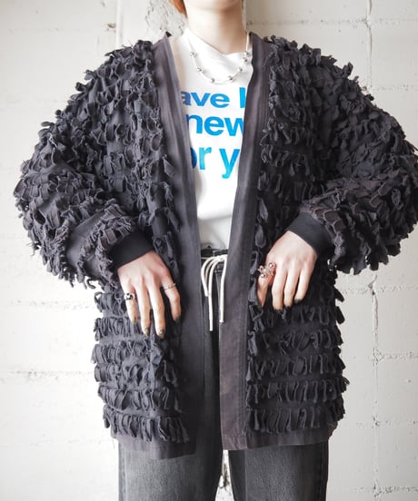 Collarless Fringe Jacket BK
