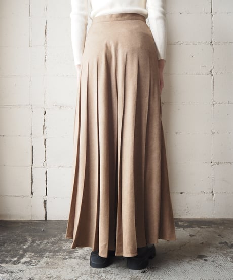 Fake Suede Pleated Long Skirt BR