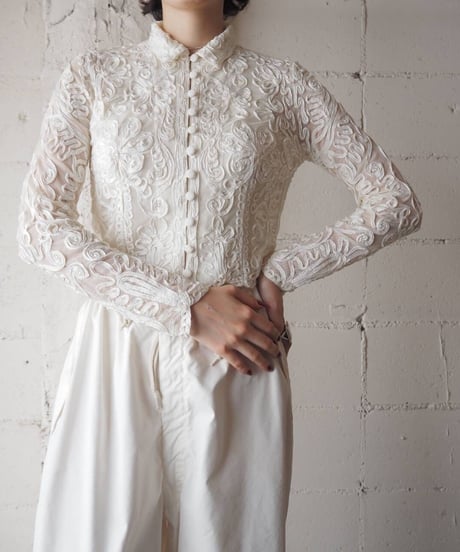 Tape Embroidery Sheer Shirt WH