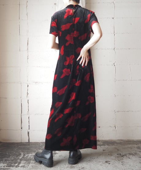 Short Sleeve Velour China Dress BKRE