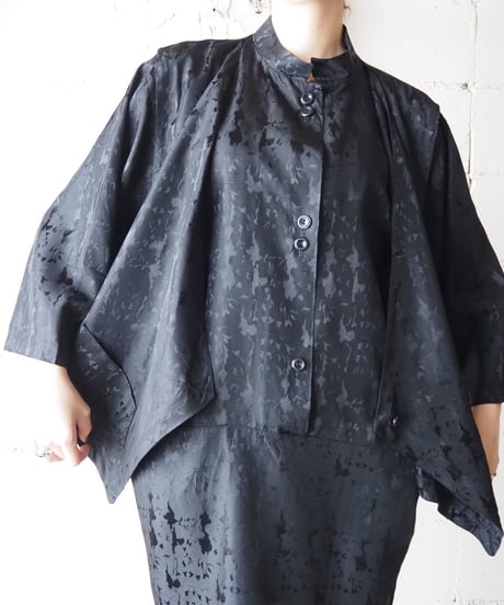 1980's Euro Shadow Pattern Layered Design Dress BK