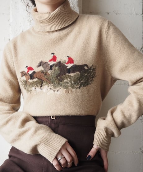 LAUREN Horse Motif Turtle knit BE