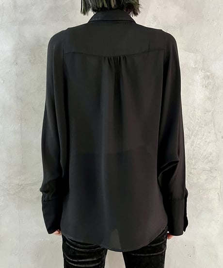 Cuff Button Dolman Sheer Blouse BK