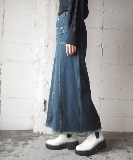 Front Button Denim Tight Skirt NV