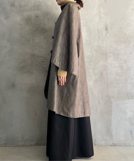Shadow Pattern Cape Sleeve Leather Coat BR