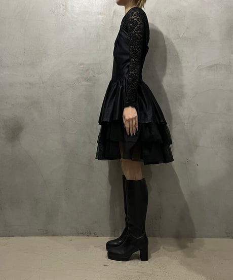 Tulle × Satin Tiered Dress BK
