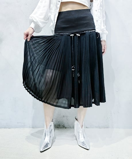 DIESEL Rib Waist Drawstring Pleats Skirt BK