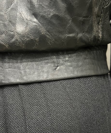Belt Neck Zipup Leather Jacket BK