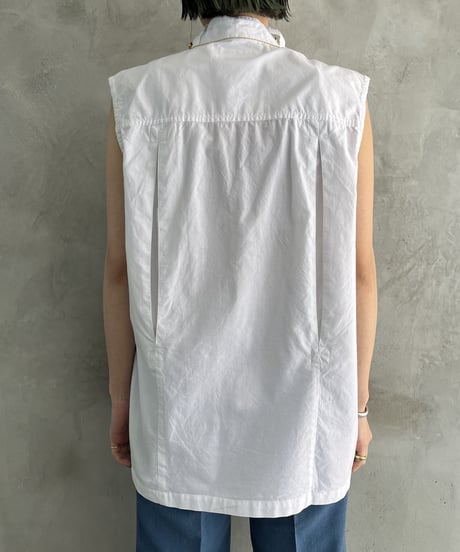 Back Mesh Design Band Collar Blouse WH