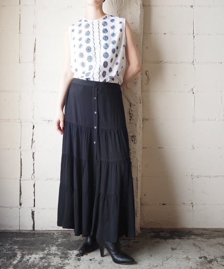 1960's Euro Cutwork Flower Embroidery N/S Blouse WH