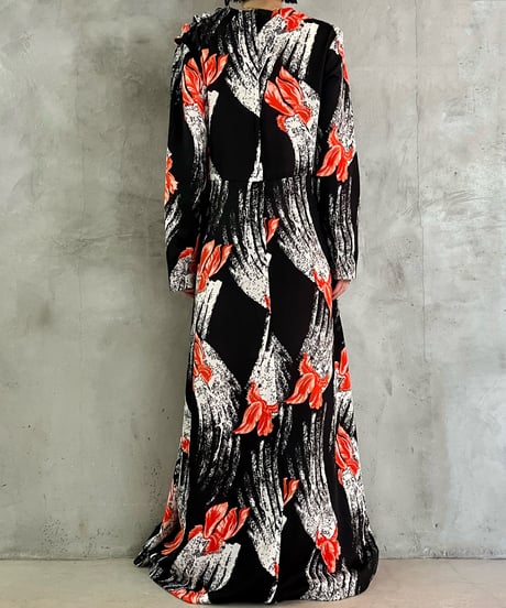 Pattern Shoulder Button Design Dress BKRE