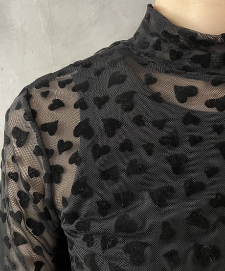Sheer Hart Pattern Bodysuits BK