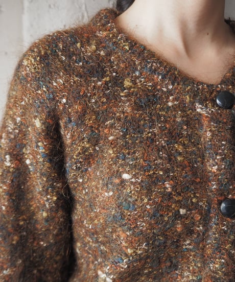 Mix Color Nep Yarn Crew Neck Cardigan BR