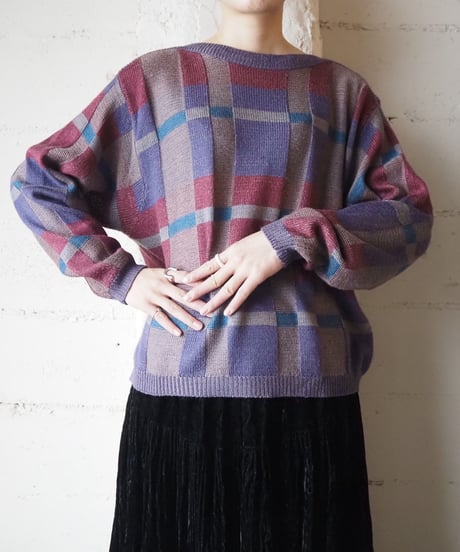 Panel Pattern Boat Neck Knit PUR