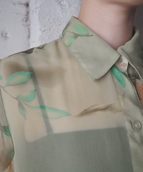 Flower Pattern Sheer Shirt YGN