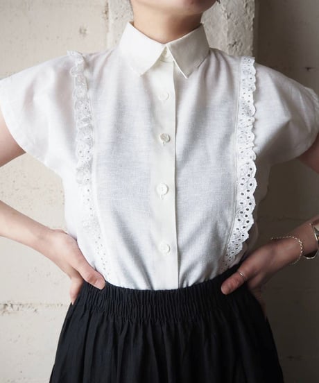 1970's Frill N/S Blouse  WH