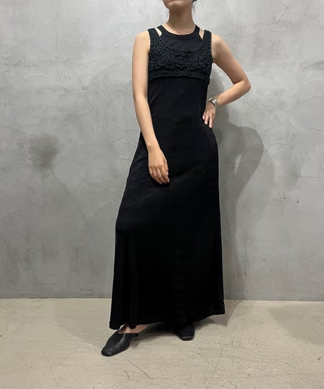 Front Embroidery Spandex Mix Dress BK