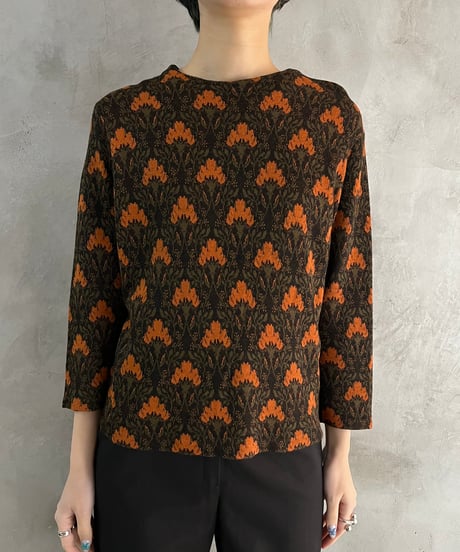 Botanical Pattern Crew Neck Tops BKOR