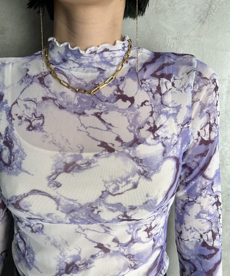 Marble Pattern Frilled See Through Tops PURWH