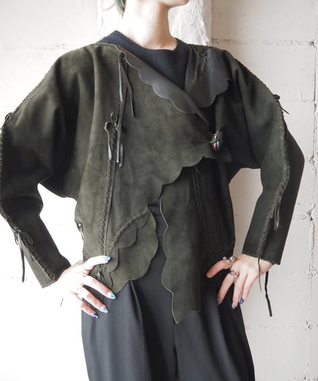 Scallop Cut Design Leather Jacket DGN