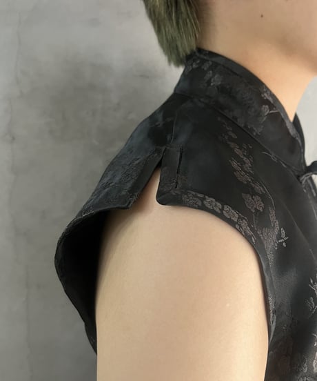 Shadow Pattern Sleeveless China Shirt BK