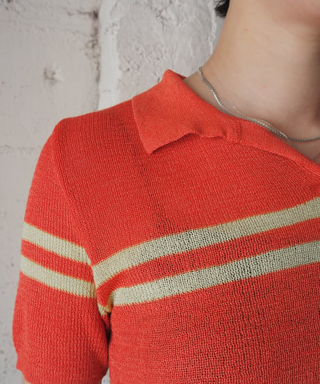 BENETTON Open Collar Stripe Knit ORYEGN
