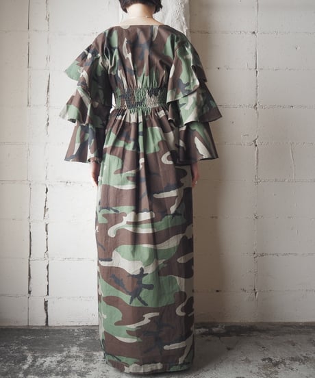 Handmade Tiered Sleeve Camoflage Dress GNBRBK