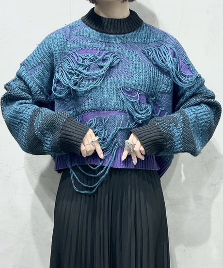DIESEL Crashed Design Cropped Knit BL PUR BK