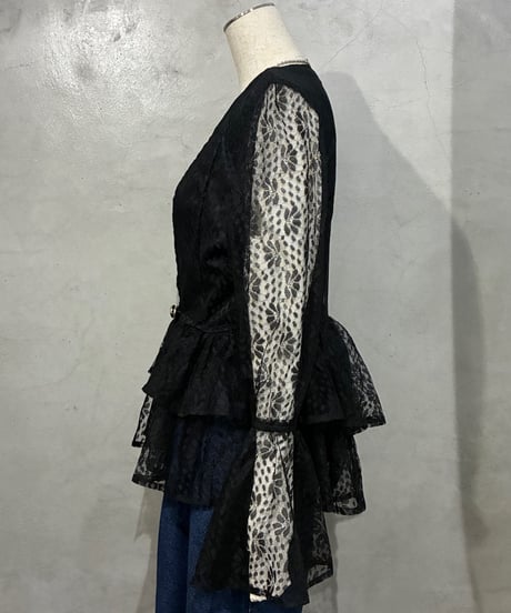 Sheer Lace Peplum Flare Tops BK