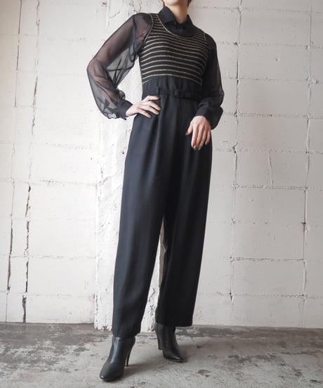 Sleeveless Border Rib Knit Jumpsuits BKGD