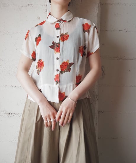 Flower Pattern Rayon Sheer Shirt WHRE