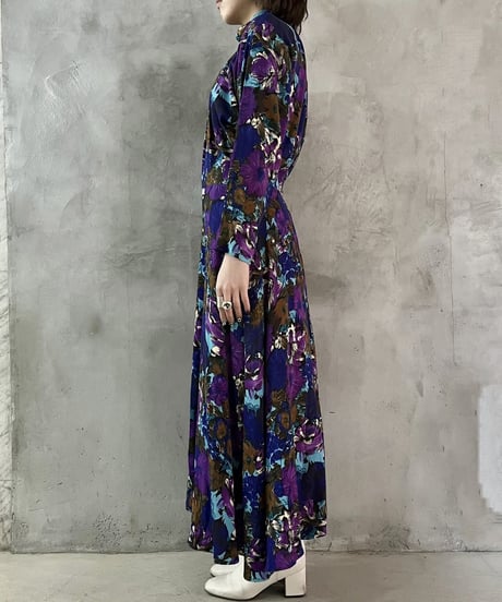 Stand Collar Flower Pattern Dress BLPUR