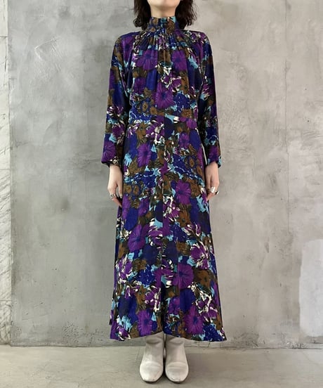 Stand Collar Flower Pattern Dress BLPUR