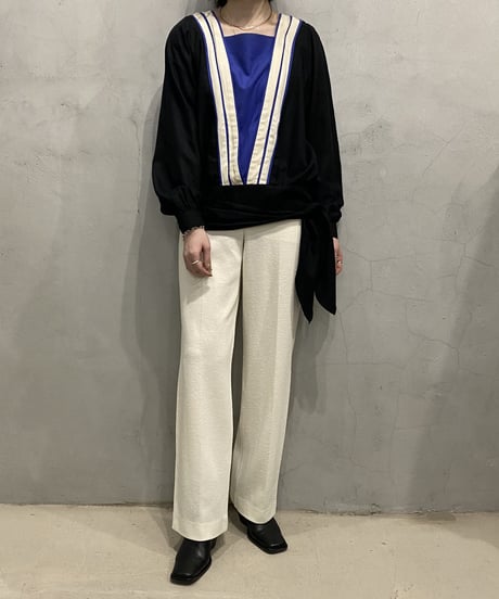 Bicolor Belted Silk Blouse BKBL