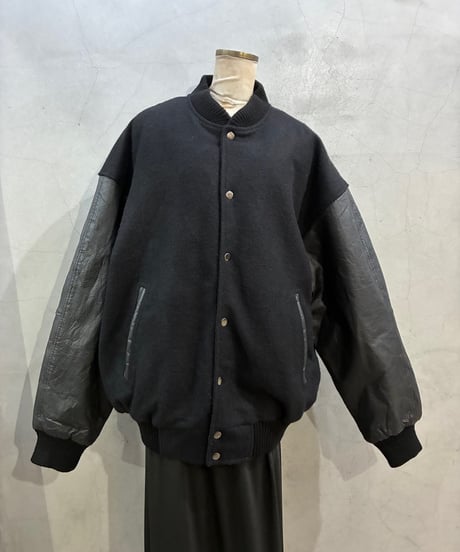 Leather Sleeve Snap Blouson BK