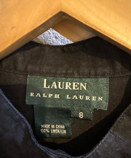 LAUREN Band Collar Linen Pullover Shirt BK
